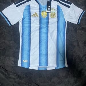 adidas Kids Argentina Soccer Jersey - White & Light Blue with Gold Accents